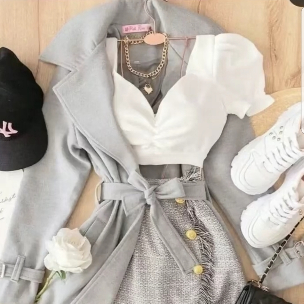 Blush Noir Frost Gray Embroidered Belted Trench Jacket - Picture 11 of 11